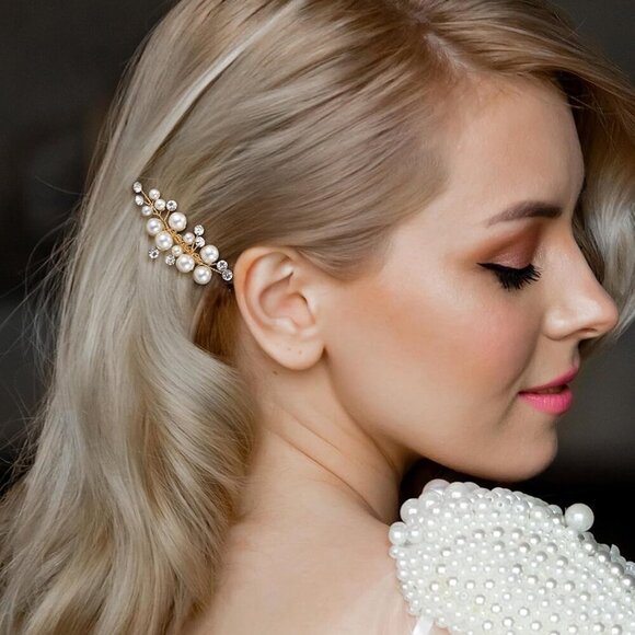 Wedding Pearl Hair Comb Rhinestone Bridal Bridesmaid Hair Accessories Gold main image 5